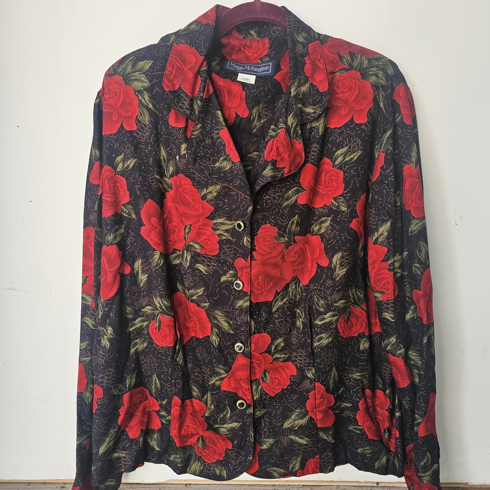 Floral Red and Black Women's Jacket